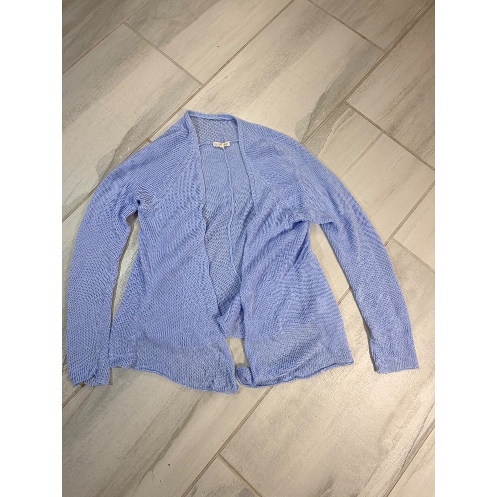 Eileen Fisher Blue 100% Linen Open Front Knit Cardigan Sweater Womens Medium